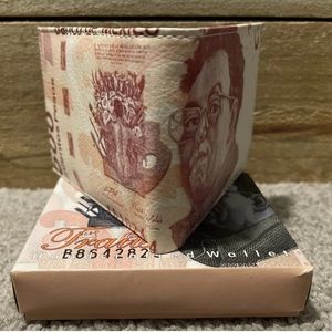 New Mens Wallet Hand Crafted Leather Bifold Mexican Money Print With Gift Box